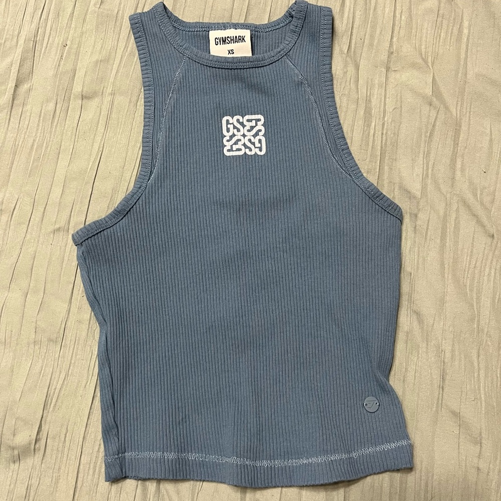 Gymshark Blue Crop Tank Top Fitted Sleeveless